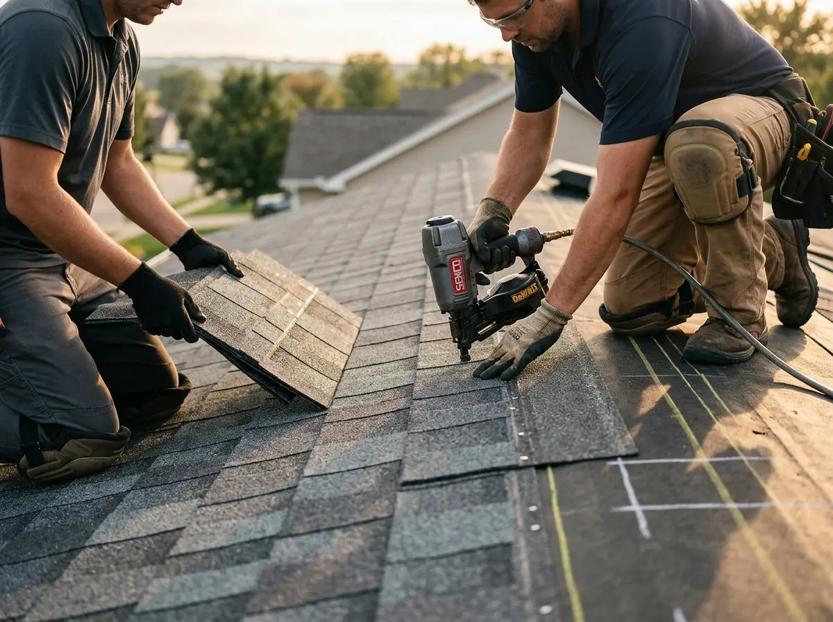 Professional roofer working on a residential roof in Cheshire